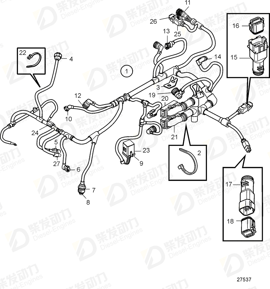volvo penta Connector 21664457 Drawing